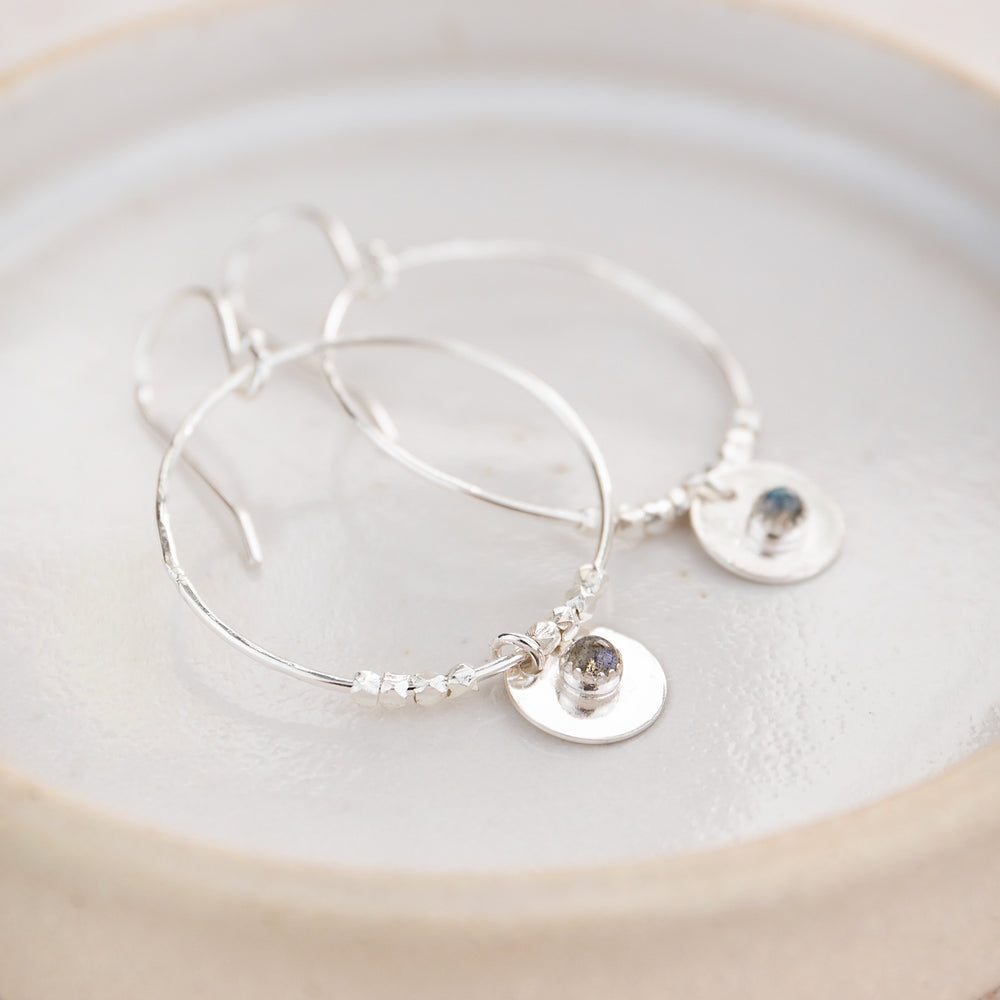 Sterling Silver and Birthstone Boho Hoop Earrings