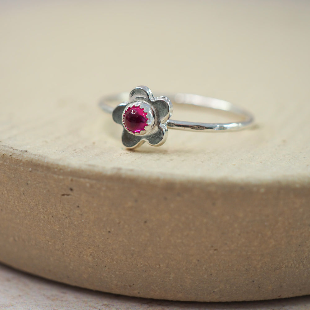 Sterling Silver Large Birthstone Flower Ring