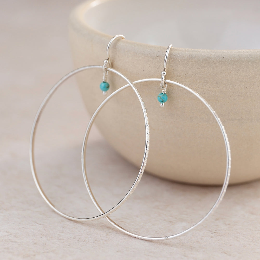 Sterling Silver Celestial Hoop Earrings with Turquoise