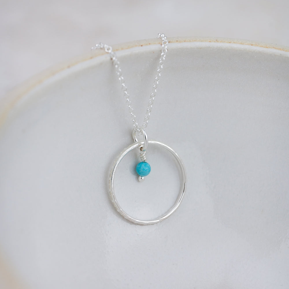 Sterling Silver Celestial Hoop Pendant with Turquoise