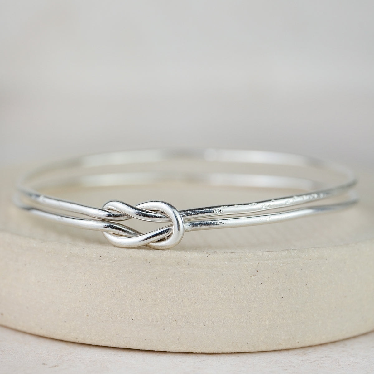 Sterling Silver Double Love Knot Bangle | Lucy Kemp Jewellery
