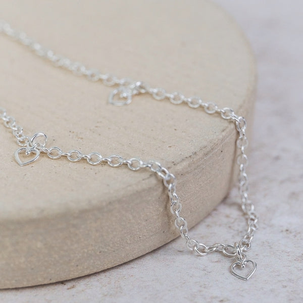 Sterling Silver Geo Heart Charm Anklet
