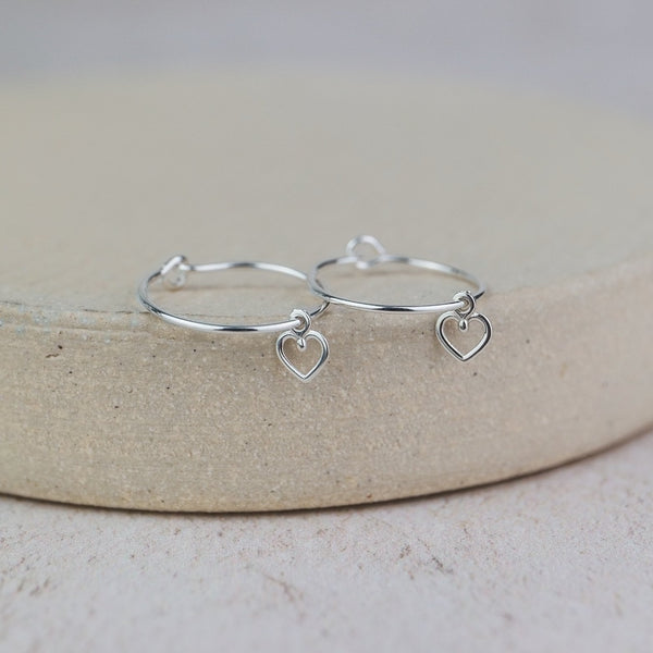 Sterling Silver Charm Hoops with Geo Heart
