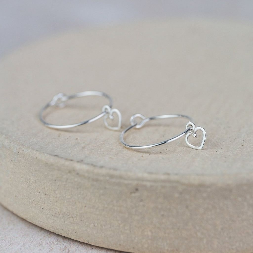 Sterling Silver Charm Hoops with Geo Heart