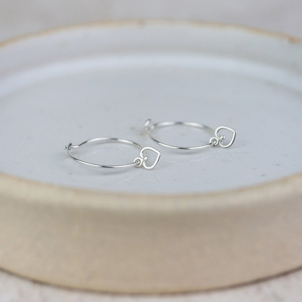 Sterling Silver Charm Hoops with Geo Heart