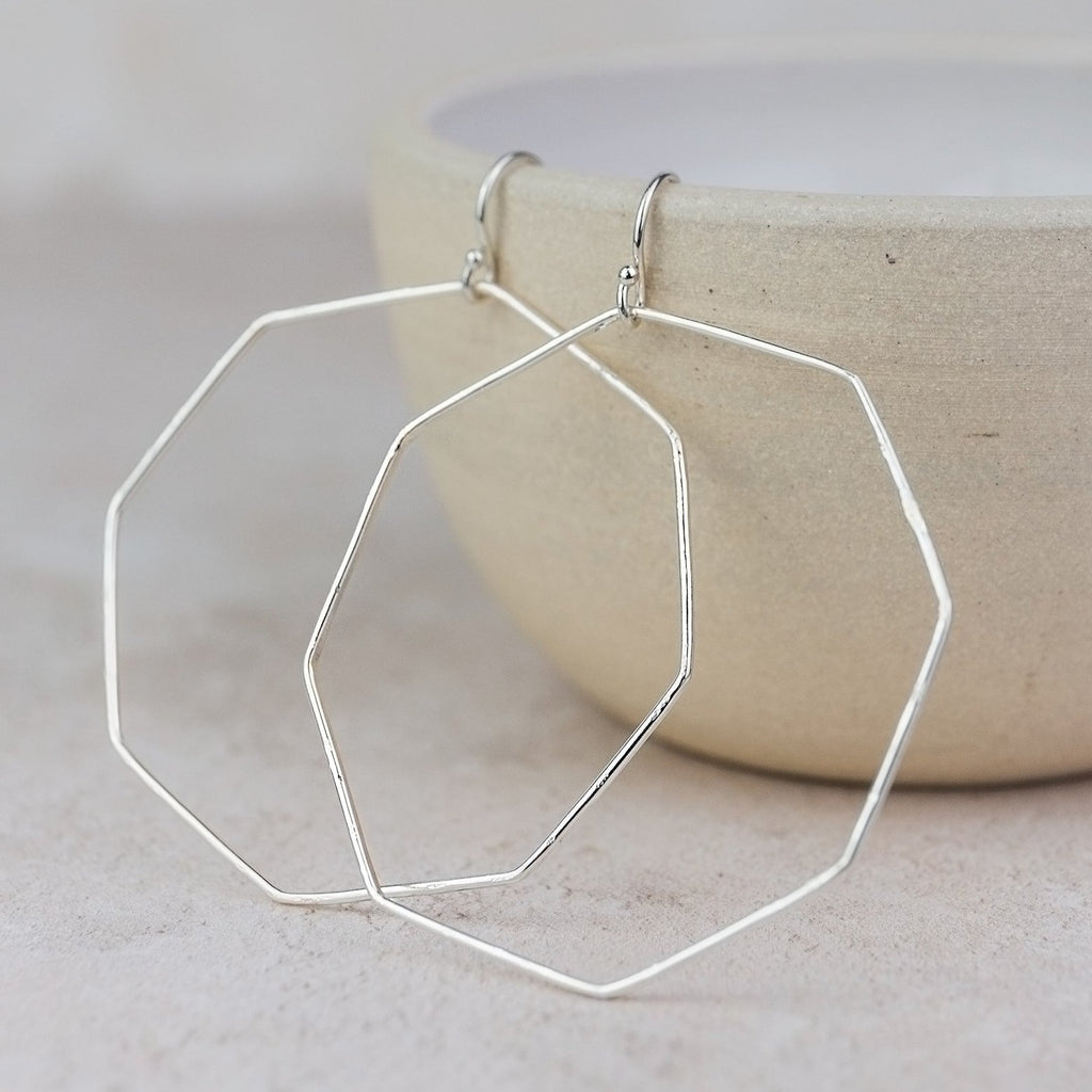 Sterling Silver Geo Octagon Hoop Earrings