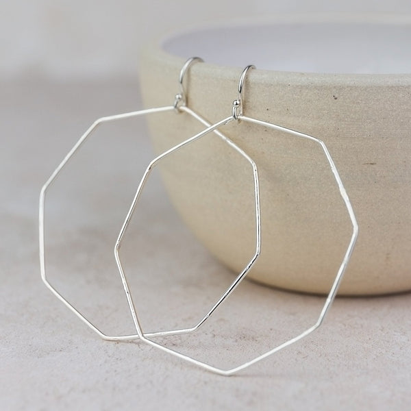 Sterling Silver Geo Octagon Hoop Earrings