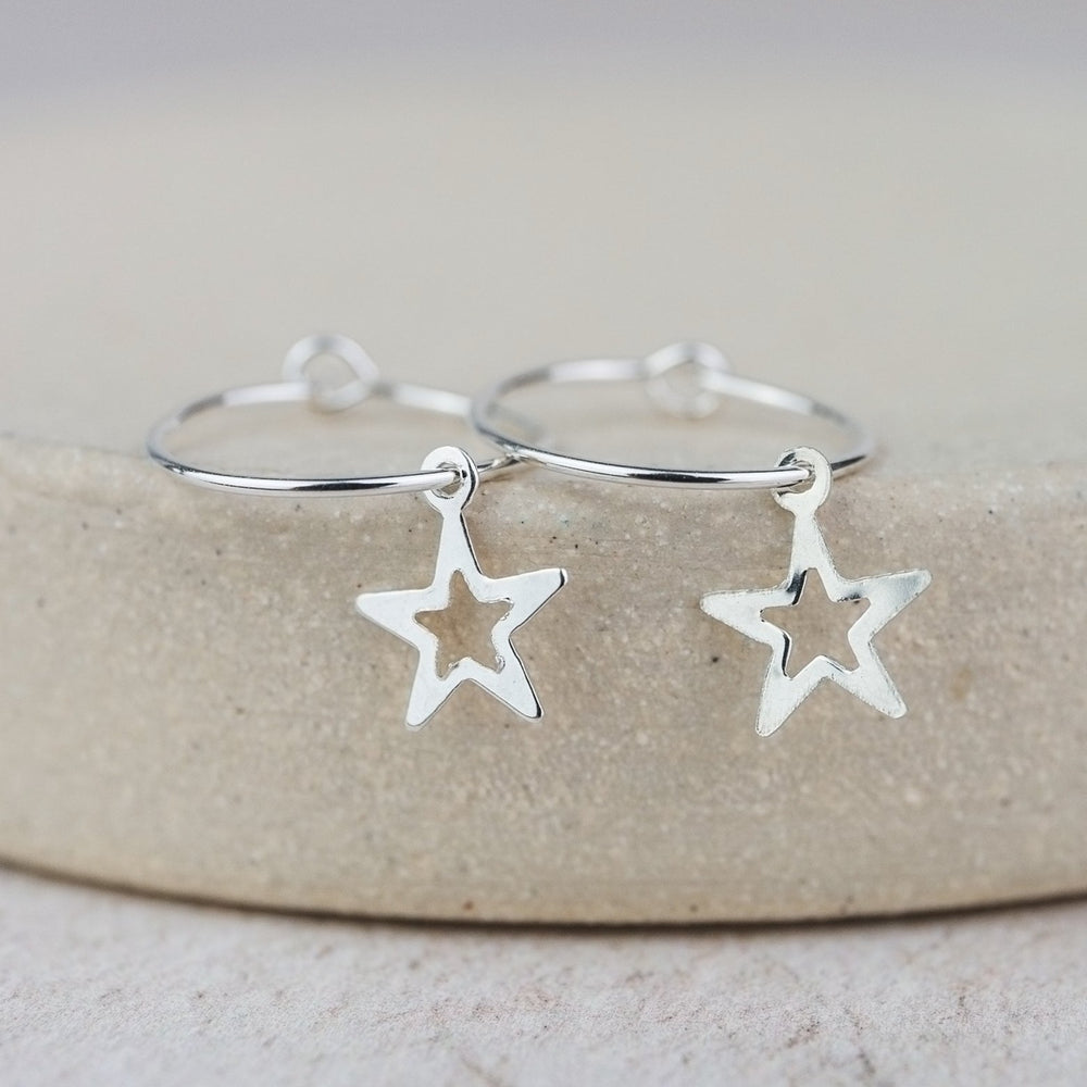 Sterling Silver Charm Hoops with Geo Star