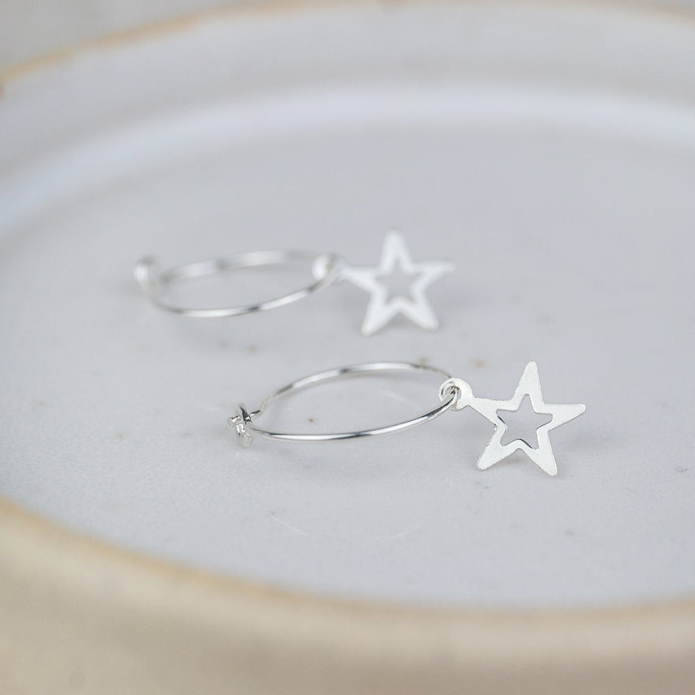 Sterling Silver Charm Hoops with Geo Star