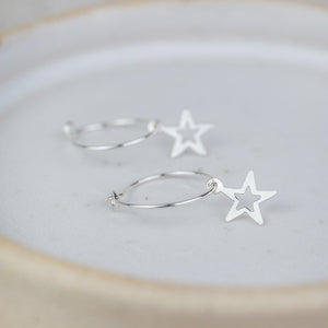 
                  
                    Sterling Silver Charm Hoops with Geo Star
                  
                