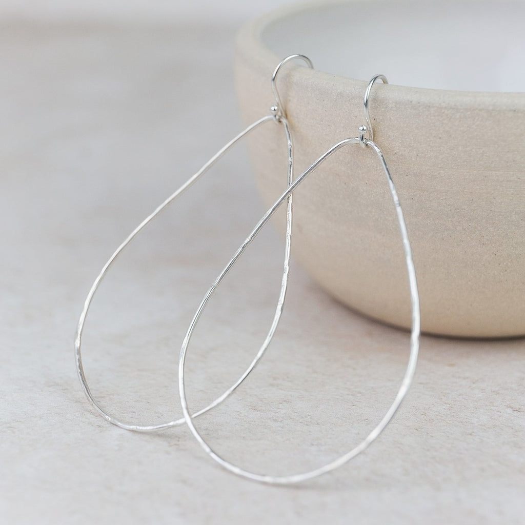 Sterling Silver Geo Teardrop Hoop Earrings