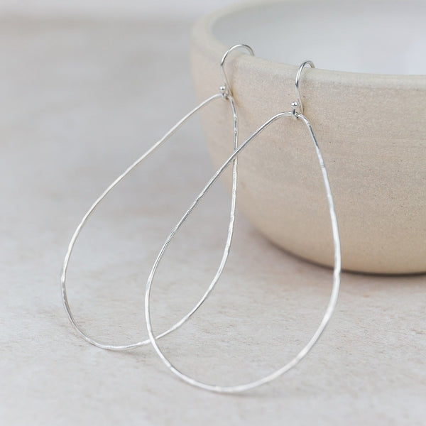 Sterling Silver Geo Teardrop Hoop Earrings