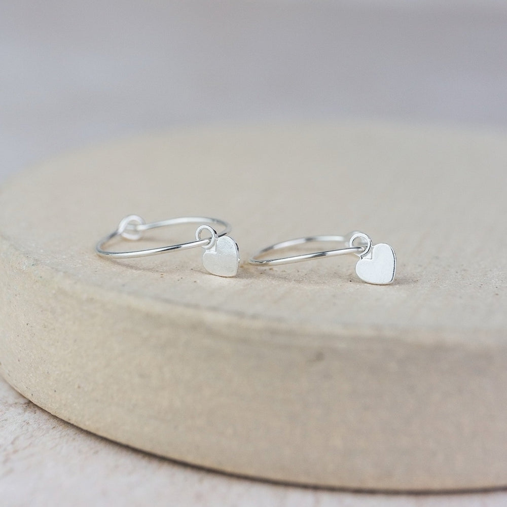 Sterling Silver Charm Hoops with Heart Charm