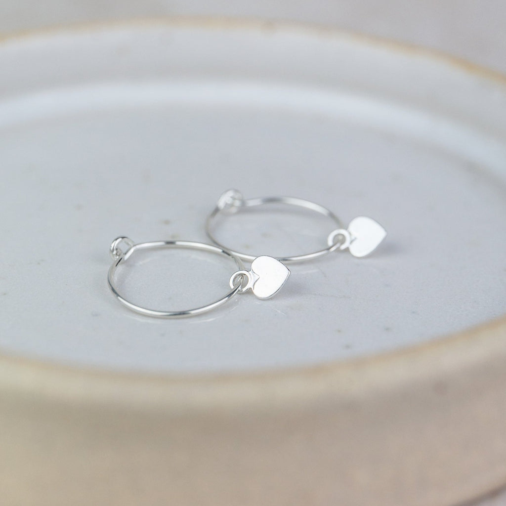 Sterling Silver Charm Hoops with Heart Charm