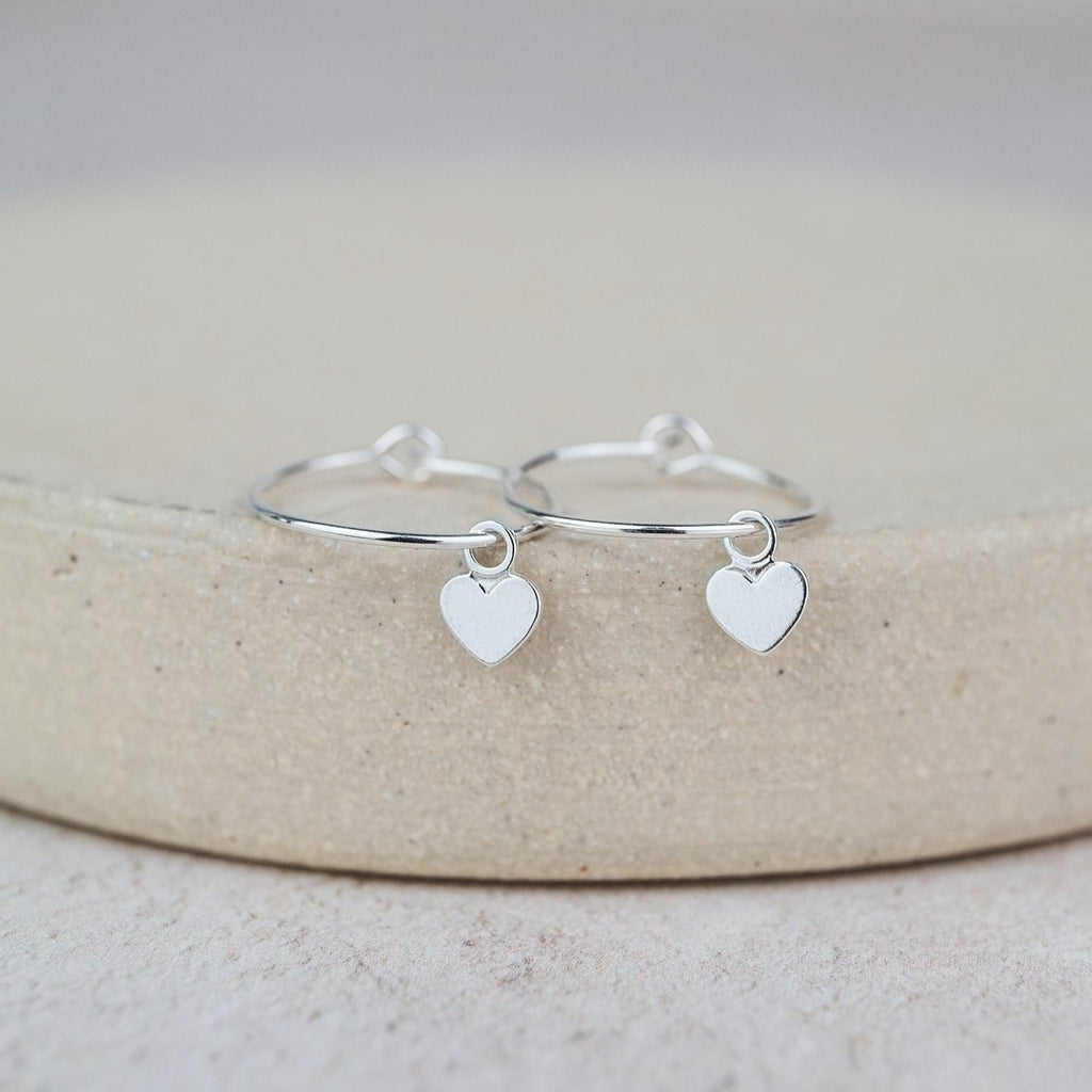 Sterling Silver Charm Hoops with Heart Charm