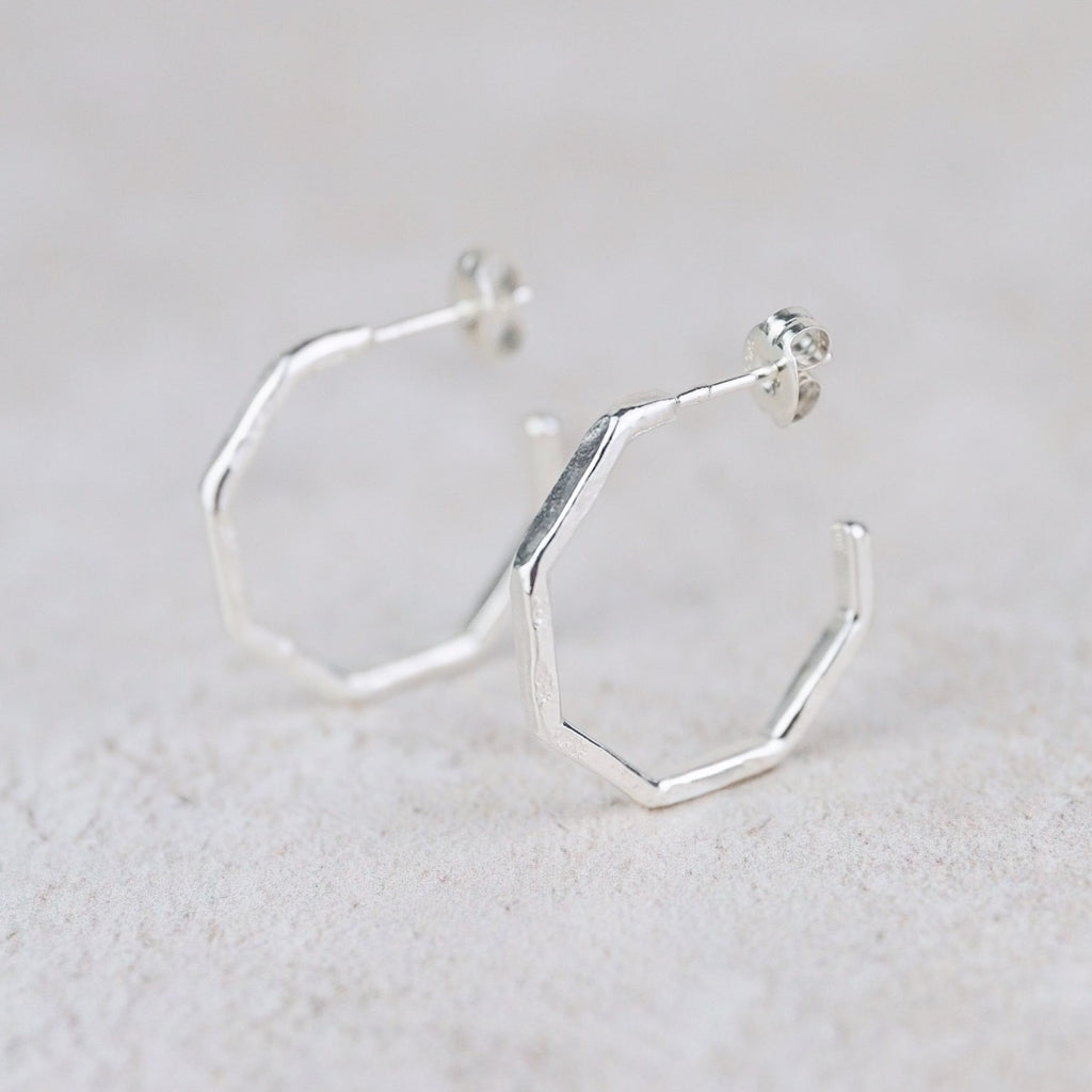 Sterling Silver Octagon Everyday Hoops