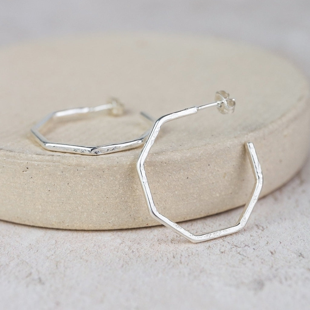 Sterling Silver Everyday Large Octagon Hoops