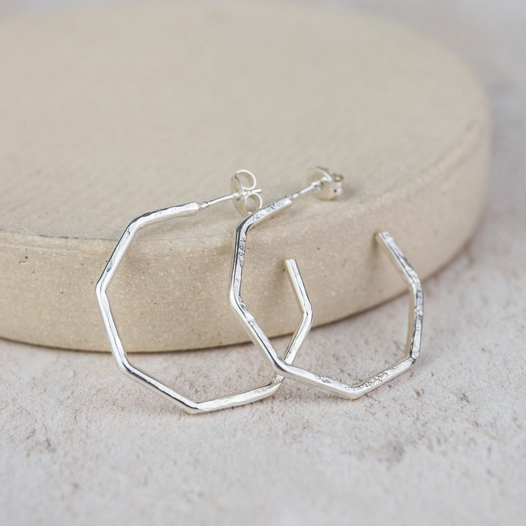 Sterling Silver Everyday Large Octagon Hoops