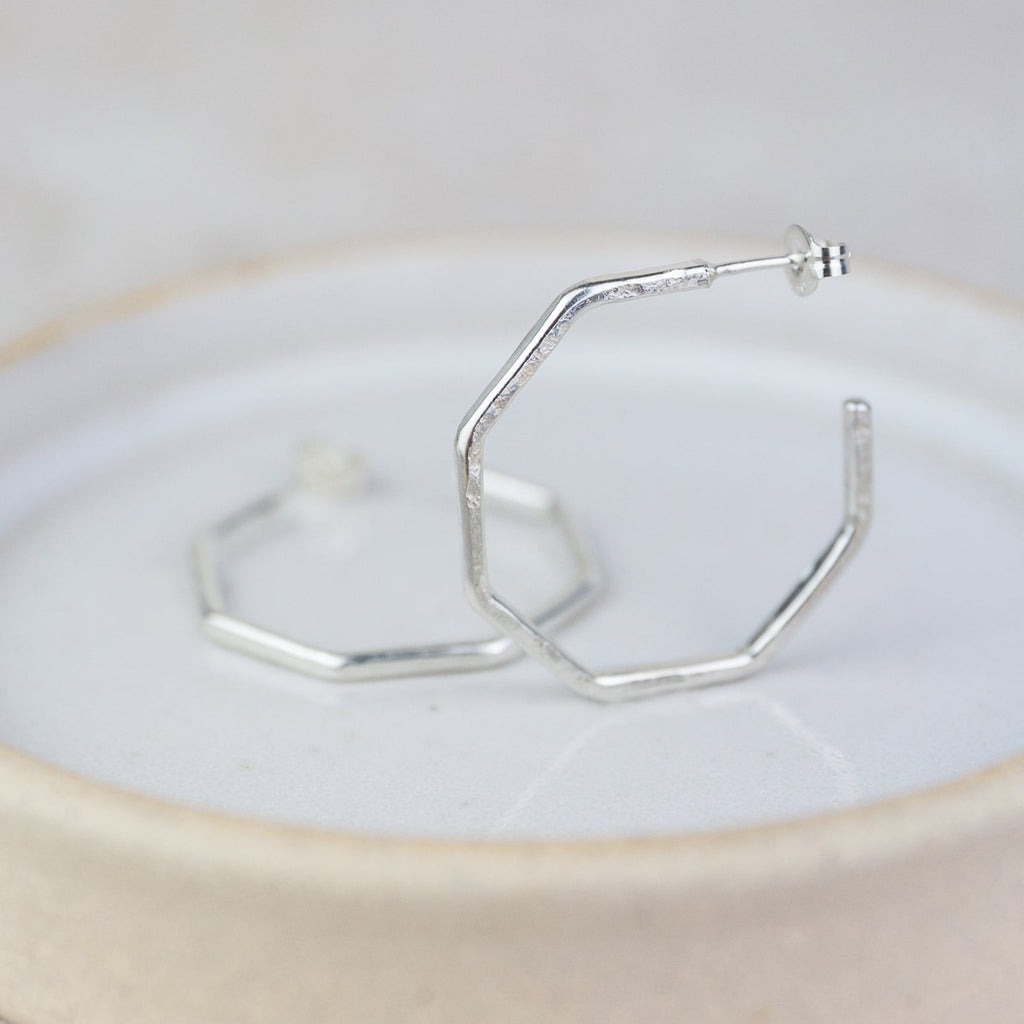 Sterling Silver Everyday Large Octagon Hoops