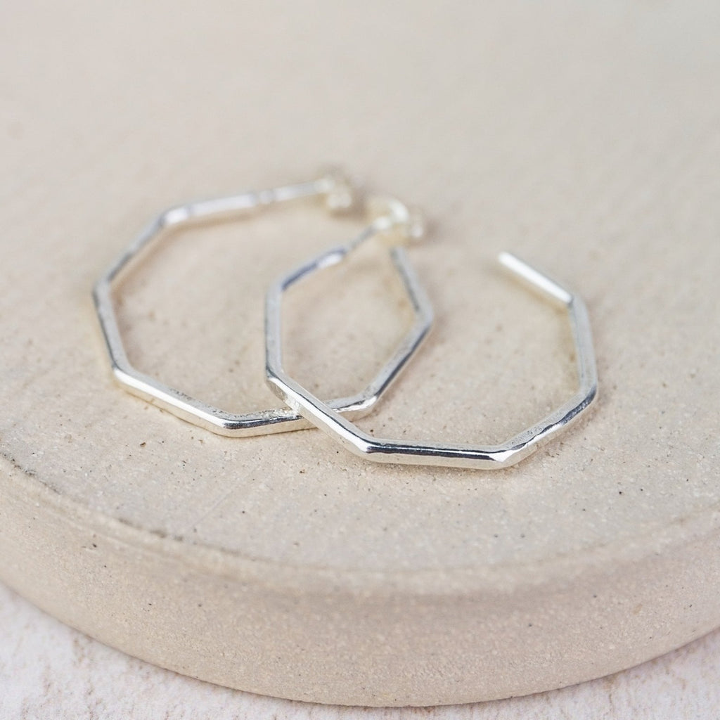 Sterling Silver Everyday Large Octagon Hoops