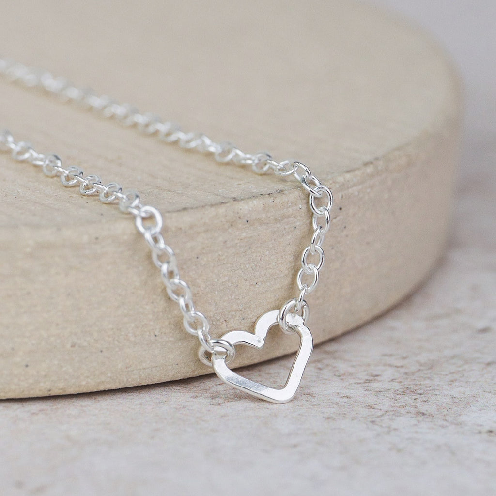 Sterling Silver Open Heart Charm Anklet