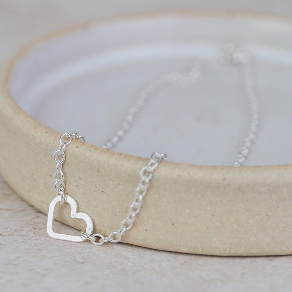 Sterling Silver Open Heart Charm Anklet