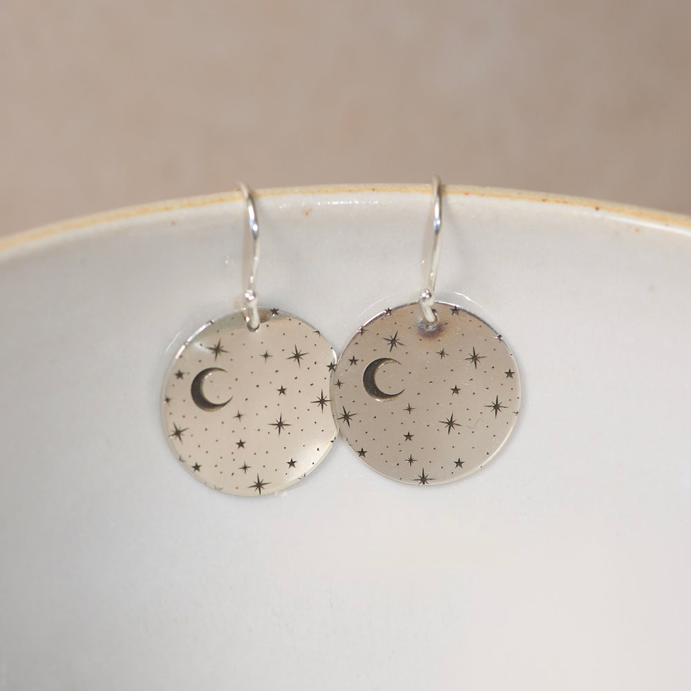 Sterling Silver Starry Night Print Disc Earrings