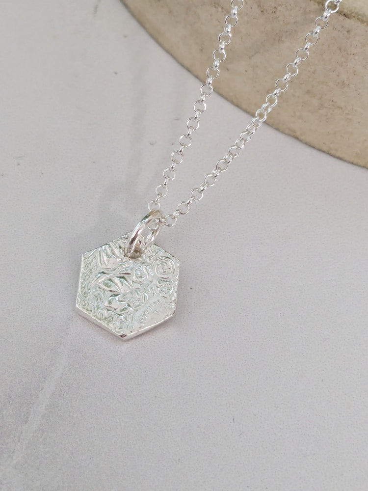 Sale Sterling Silver Textured Hexagon Pendant