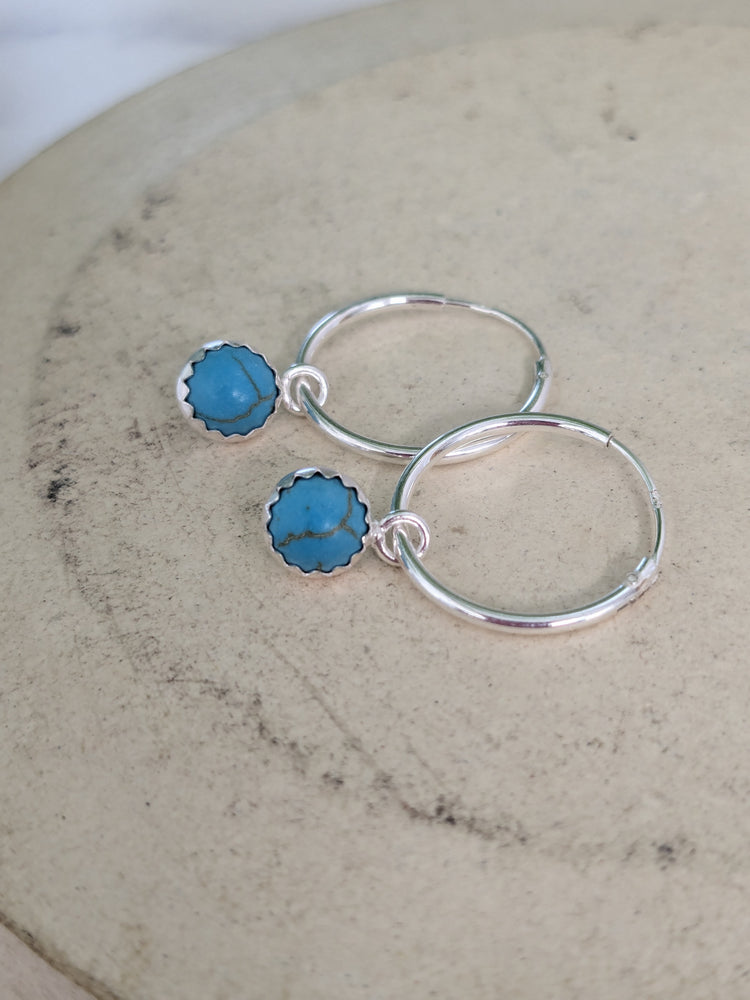 Sale Sterling Silver Gemstone Hoops with Turquoise