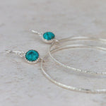 sterling silver and turquoise gemstone dot hoop earrings handmade by Lucy Kemp Jewellery