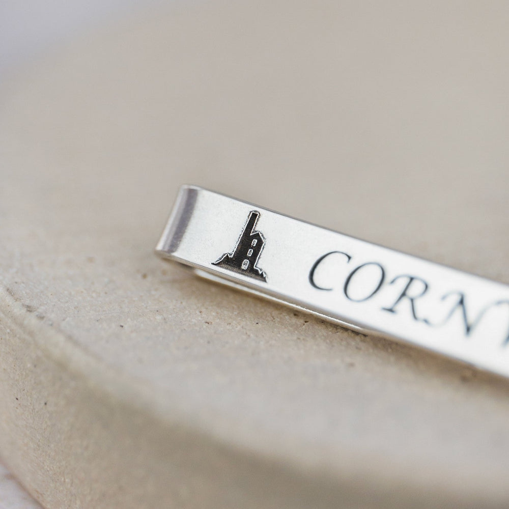 Handmade Sterling Silver Cornish Themed Engraved Tie Slide by Lucy Kemp Jewellery