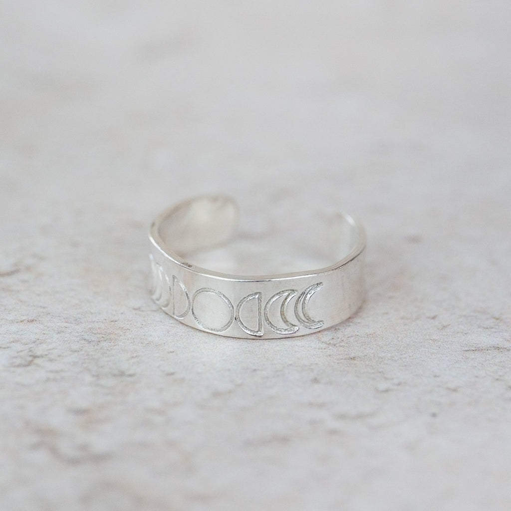 sterling silver celestial lunar moon phase toe ring handmade by Lucy Kemp Jewellery