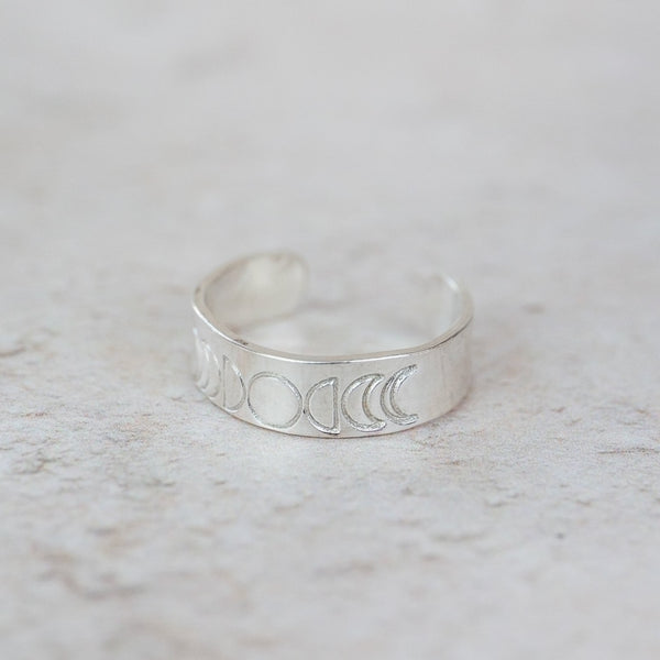 sterling silver celestial lunar moon phase toe ring handmade by Lucy Kemp Jewellery