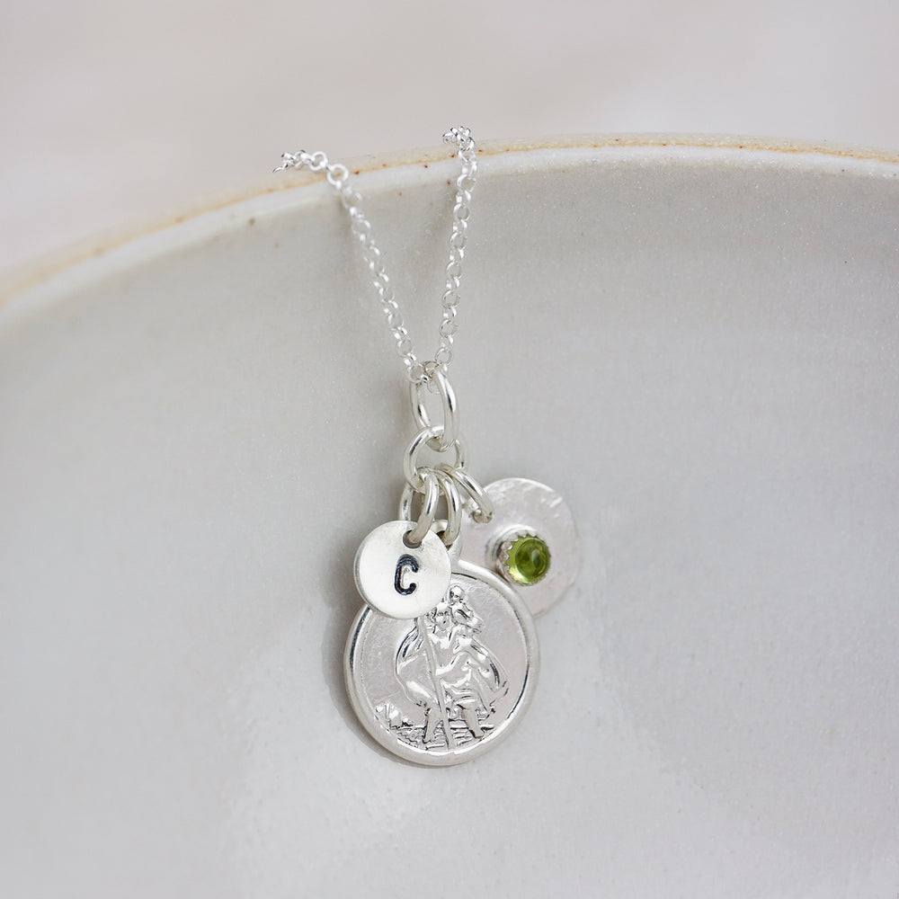 
                  
                    Sterling Silver St Christopher Necklace with Birthstones
                  
                