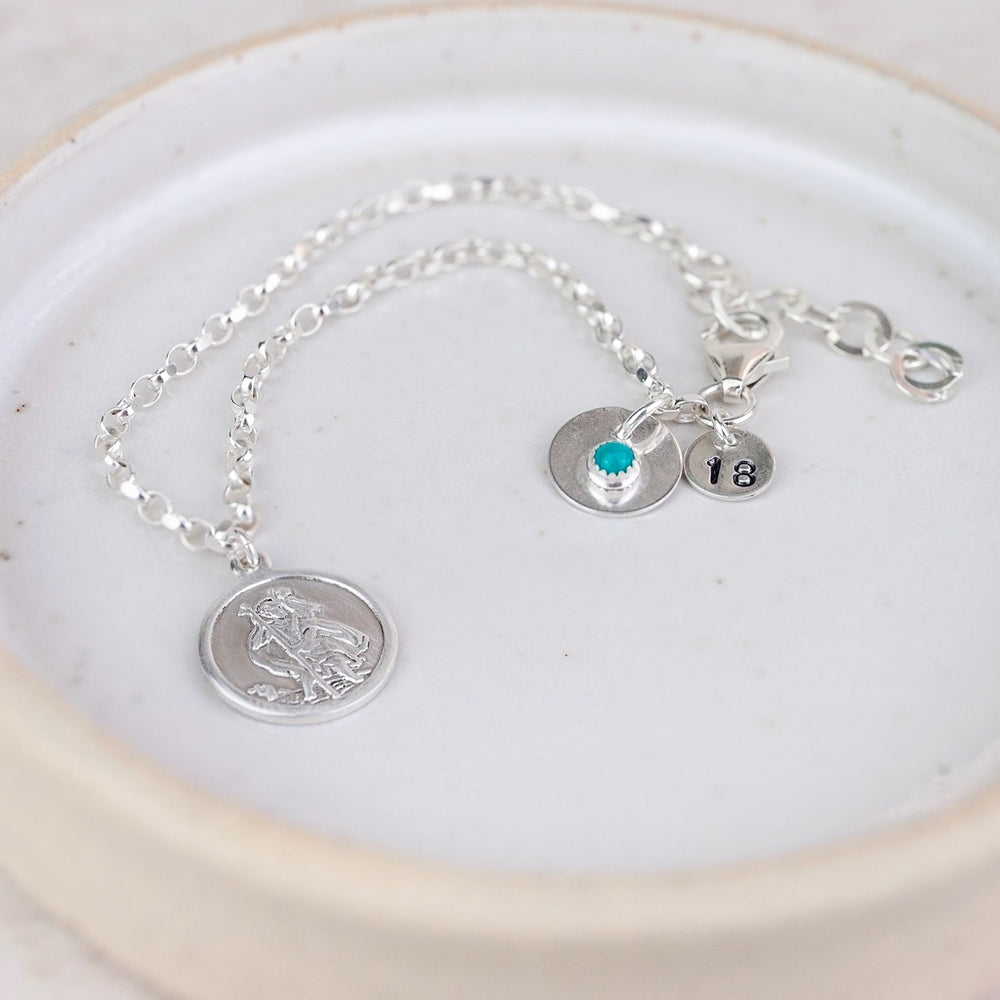 Sterling Silver St Christopher Birthstone Bracelet For Women