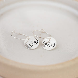 
                  
                    Sterling Silver Large Charm Hoops with Boobs
                  
                