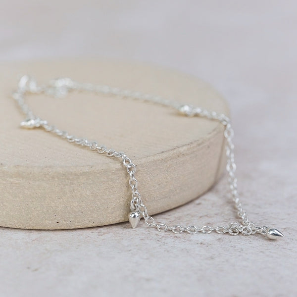 Sterling Silver Teardrop Charm Anklet
