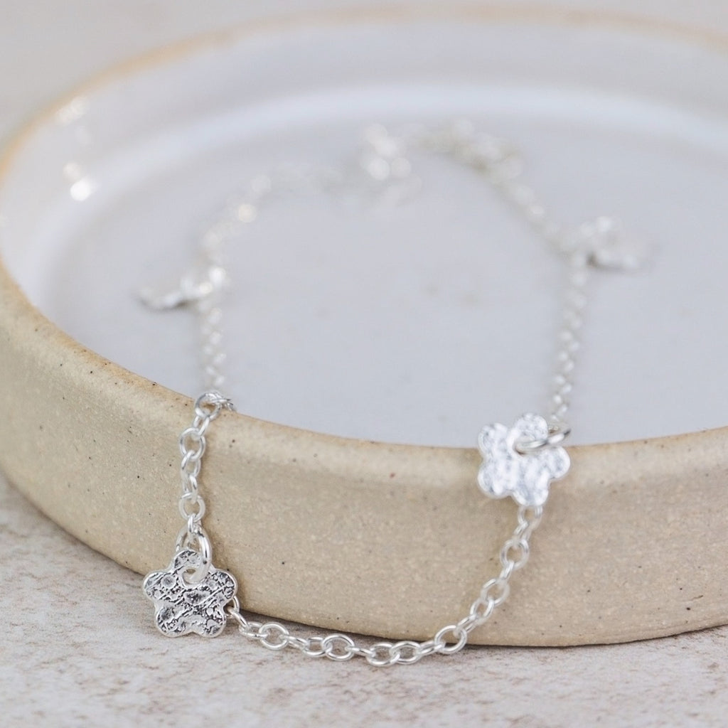 Sterling Silver Flower Charm Anklet