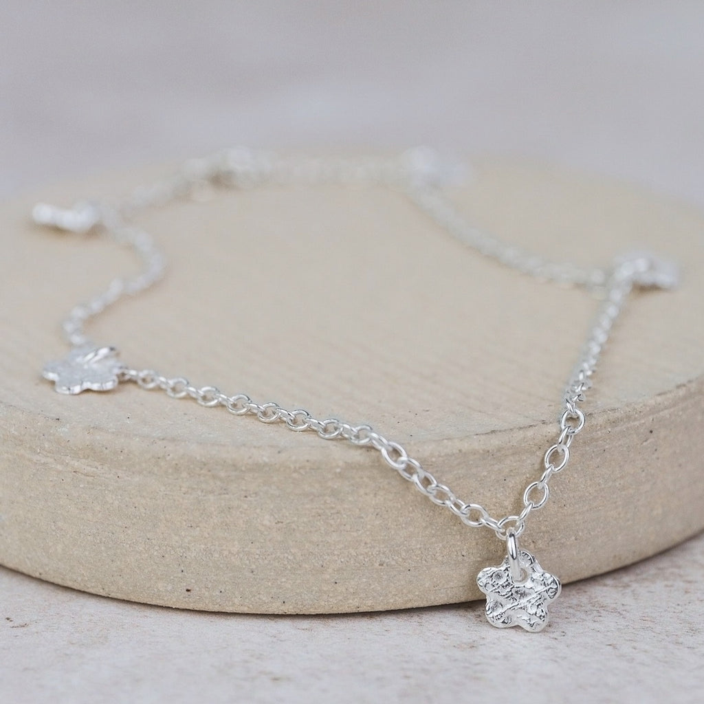 Sterling Silver Flower Charm Anklet