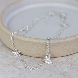 
                  
                    Sterling Silver Moon and Star Charm Anklet
                  
                