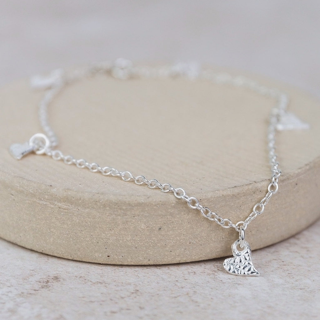 Sterling Silver Tilted Heart Charm Anklet