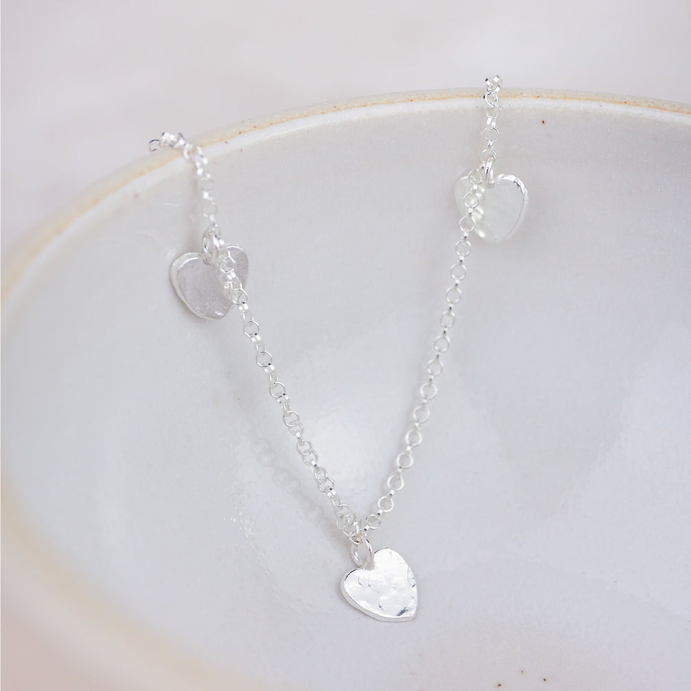 Sterling Silver Three Heart Charm Necklace