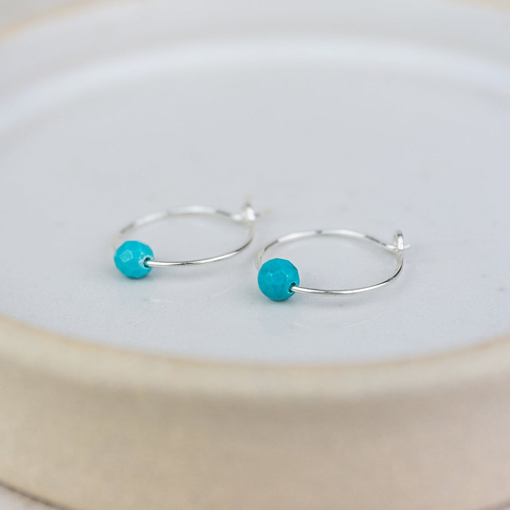 Sterling Silver Charm Hoops with Turquoise Bead