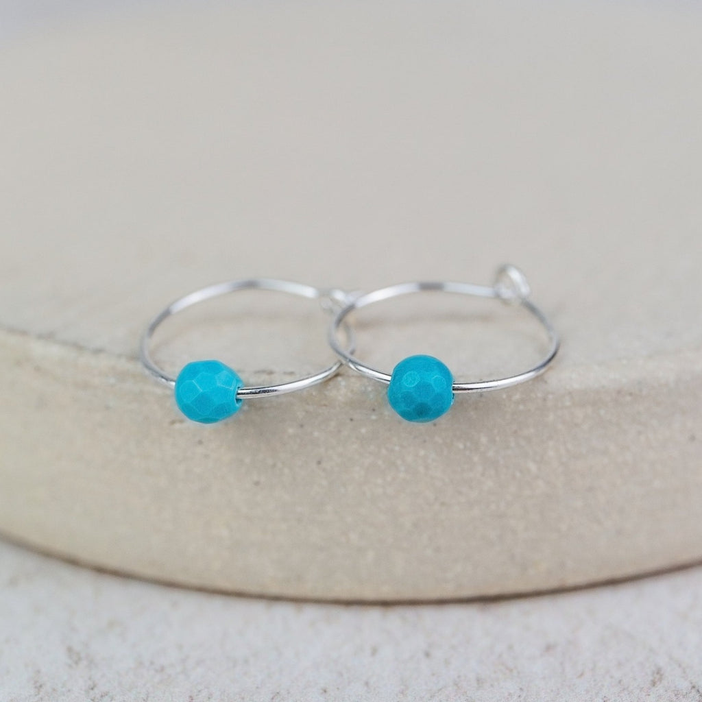 Sterling Silver Charm Hoops with Turquoise Bead