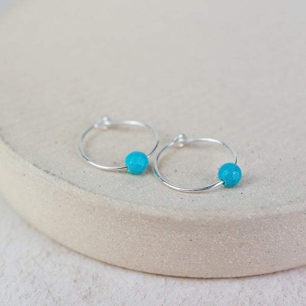 Sterling Silver Charm Hoops with Turquoise Bead