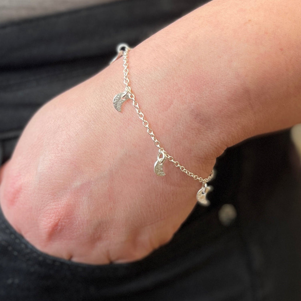 Sterling silver textured moon charm bracelet