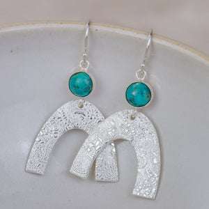 
                  
                    Sterling Silver Textured Rainbow Earrings with Turquoise
                  
                