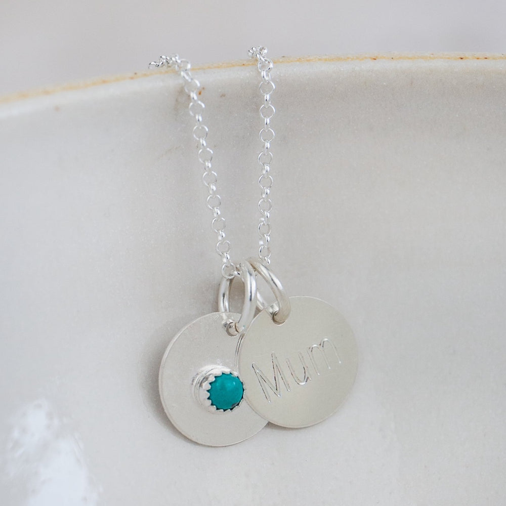 Sterling silver personalised birthstone pendant by Lucy Kemp Jewellery 