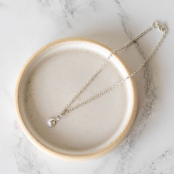 sterling silver Cornish shell charm anklet handmade by Lucy Kemp Jewellery