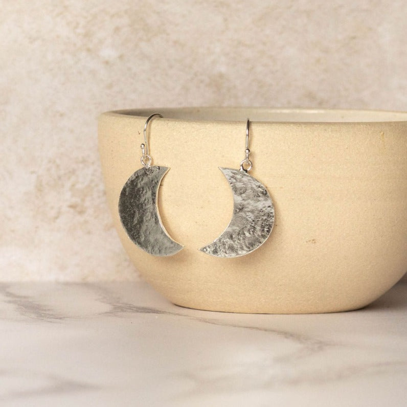 sterling silver crescent moon earrings handmade by Lucy Kemp Jewellery